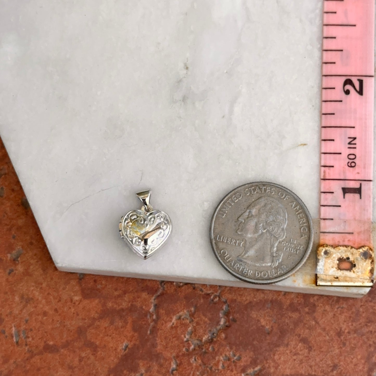 14KT White Gold Filigree Heart Shaped Locket Pendant 13mm
