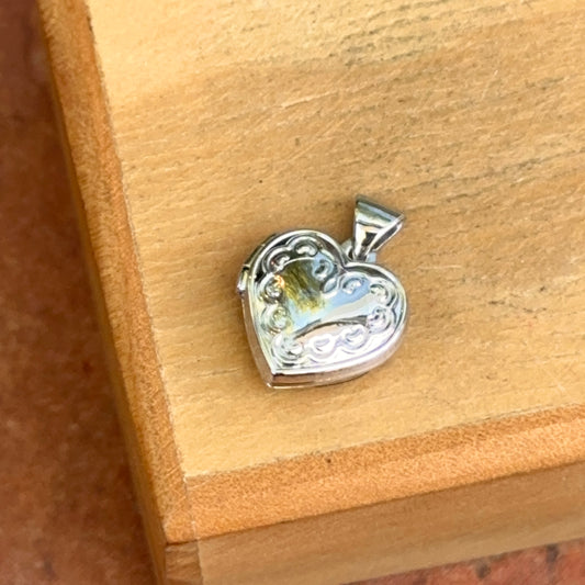 14KT White Gold Filigree Heart Shaped Locket Pendant 13mm