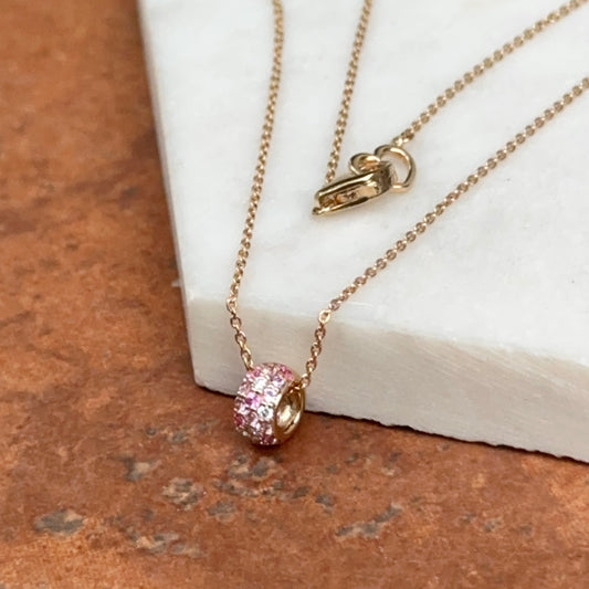 Estate 18KT Rose Gold Pink Sapphire + Diamond Pendant Slide Necklace