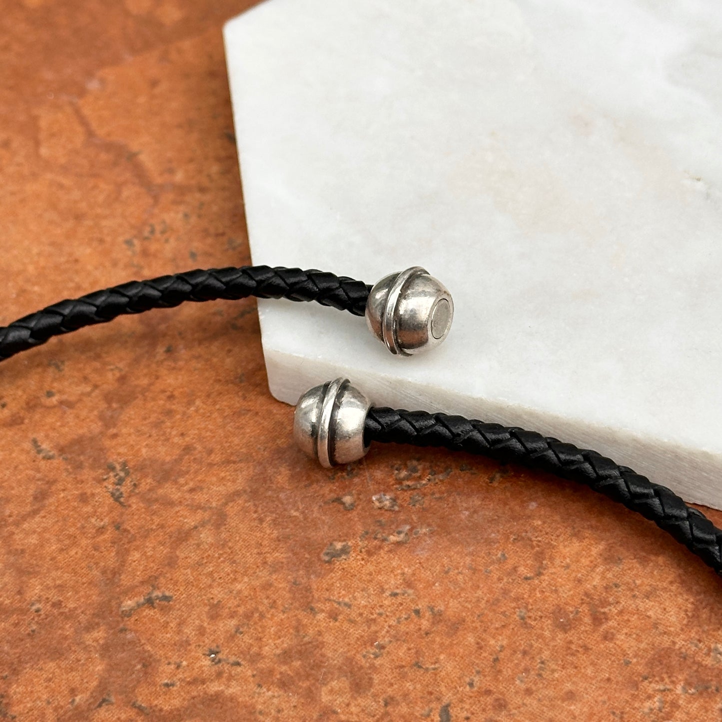 Silver Gun Metal and Yellow Plated Cowboy Boot in Stir-Up Black Braided Leather Necklace