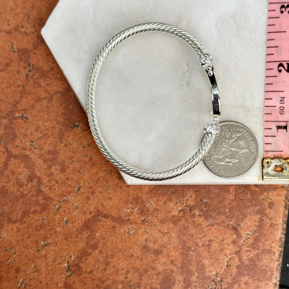 Silver Round Cubic Zirconia Horseshoe Twisted Bangle Bracelet