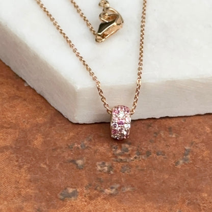 Estate 18KT Rose Gold Pink Sapphire + Diamond Pendant Slide Necklace