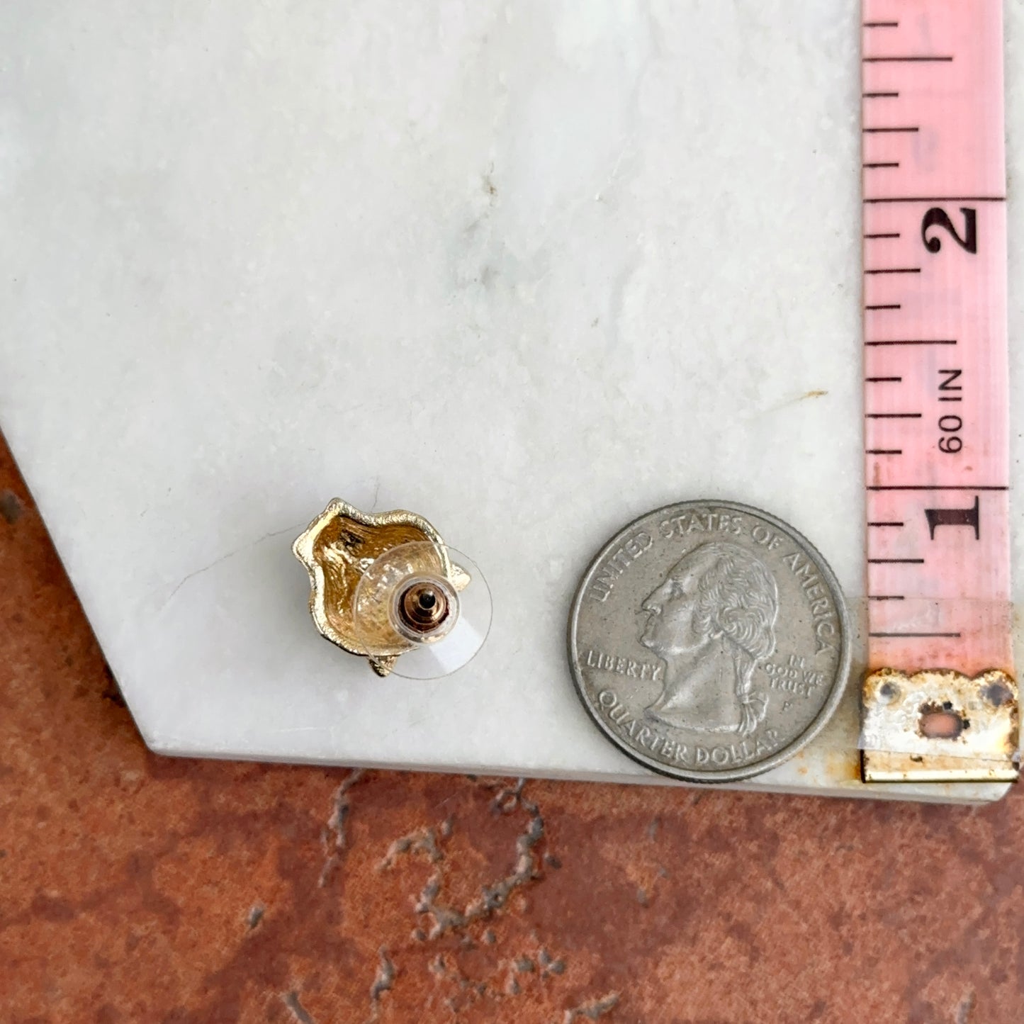 Estate Gold-Tone Hammered Panther Head Stud Earrings