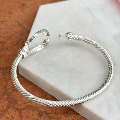 Silver Round Cubic Zirconia Horseshoe Twisted Bangle Bracelet