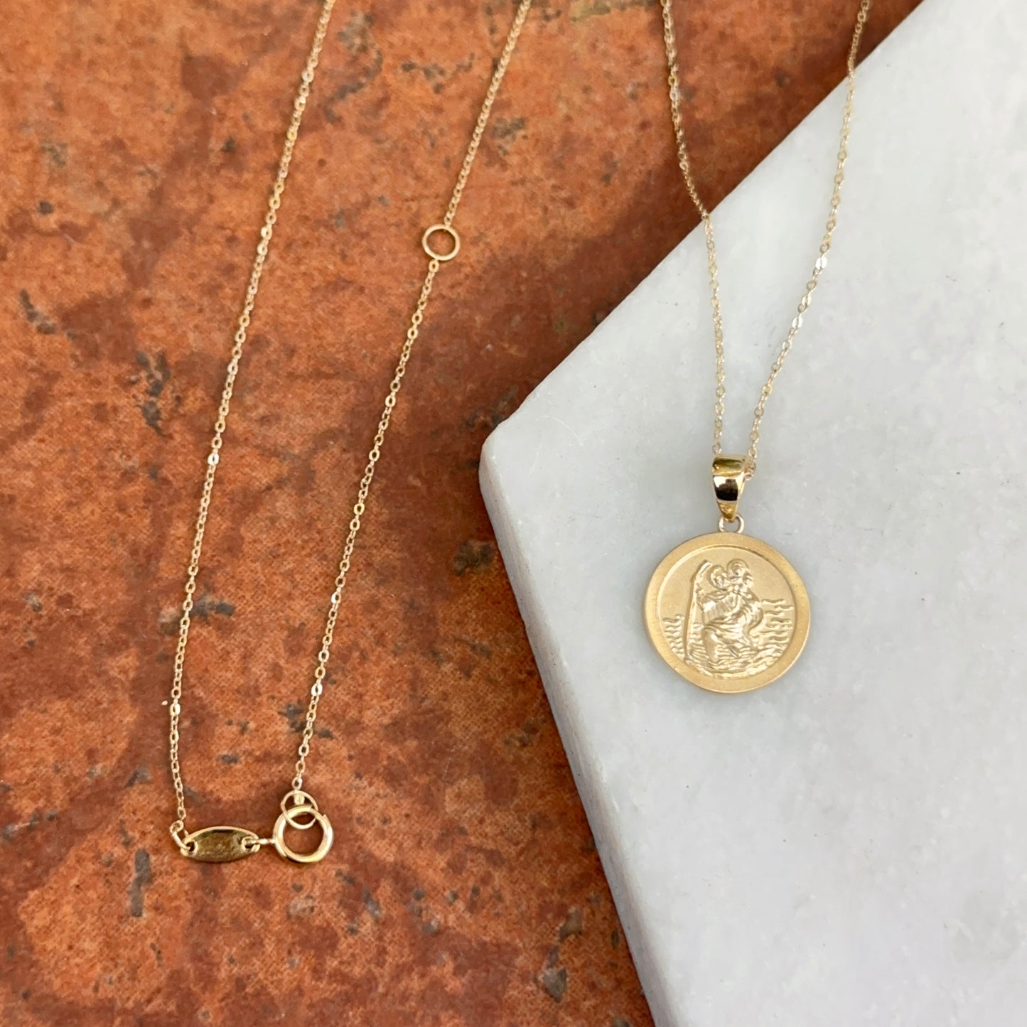 14KT Yellow Gold St Christopher 14mm Medal Necklace