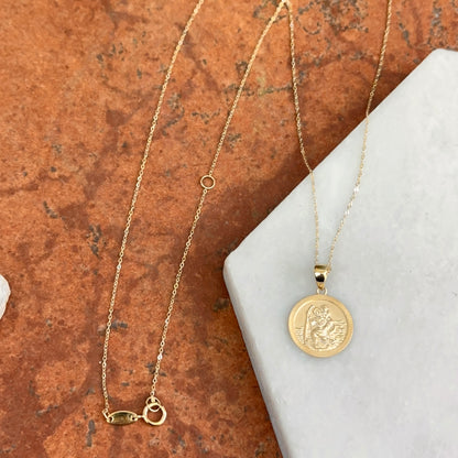 14KT Yellow Gold St Christopher 14mm Medal Necklace