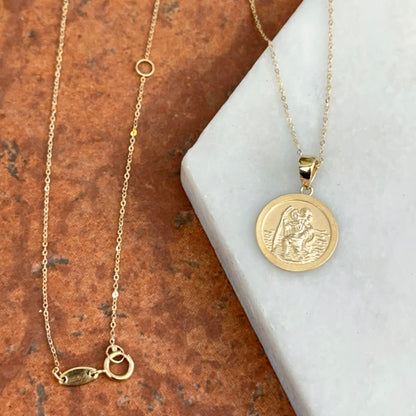 14KT Yellow Gold St Christopher 14mm Medal Necklace
