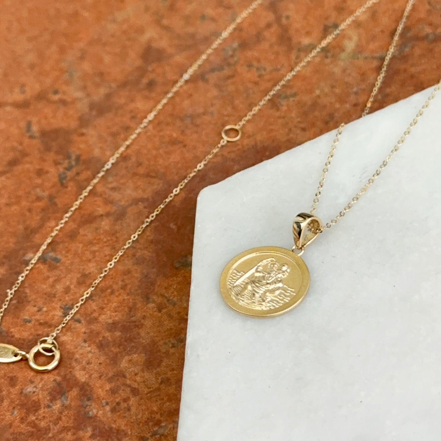 14KT Yellow Gold St Christopher 14mm Medal Necklace