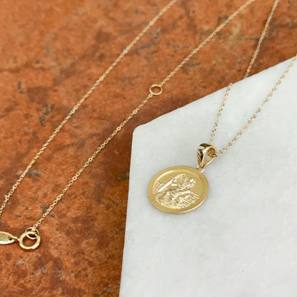 14KT Yellow Gold St Christopher 14mm Medal Necklace