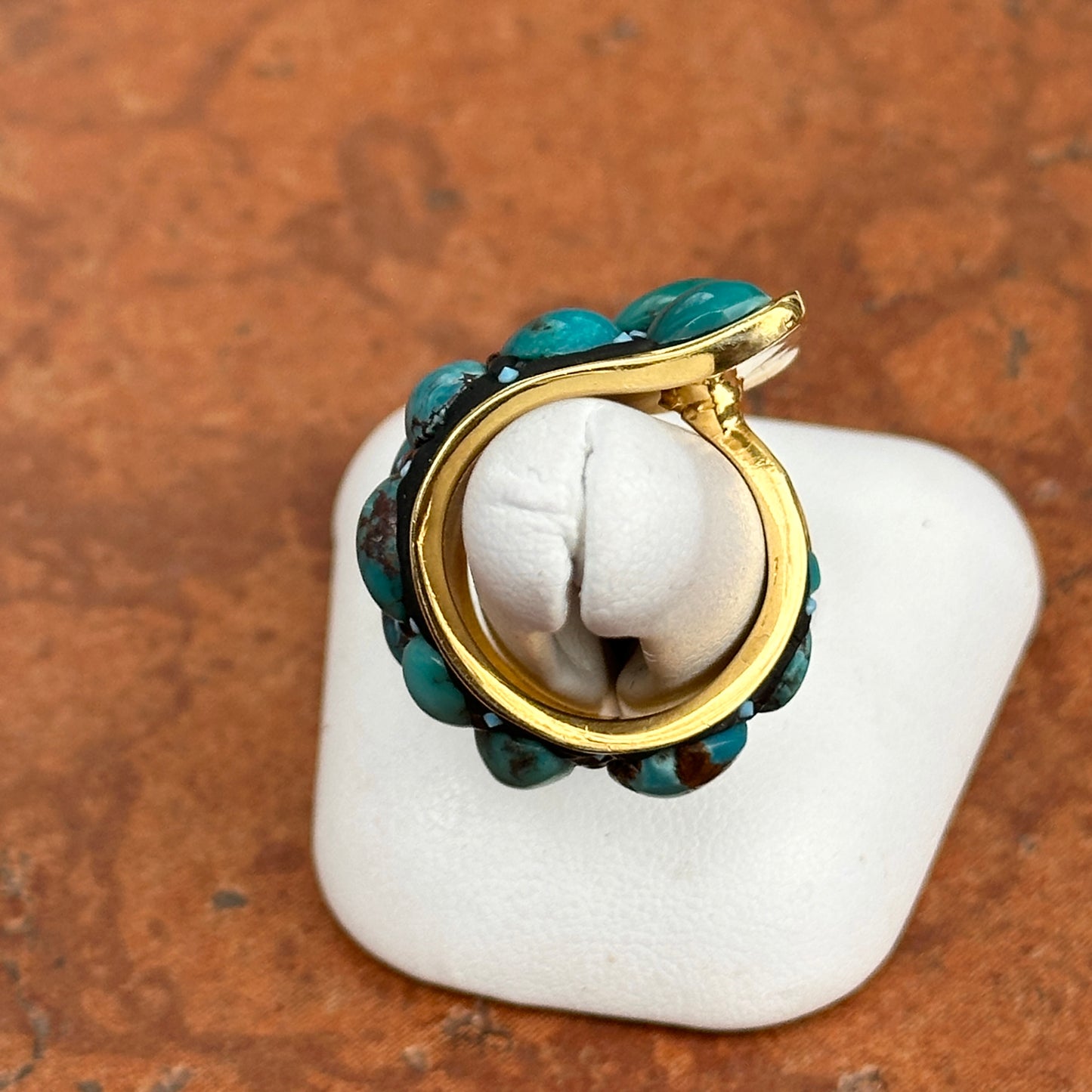 Yellow Gold-Plated Oval + Round Turquoise Large Wrap Ring