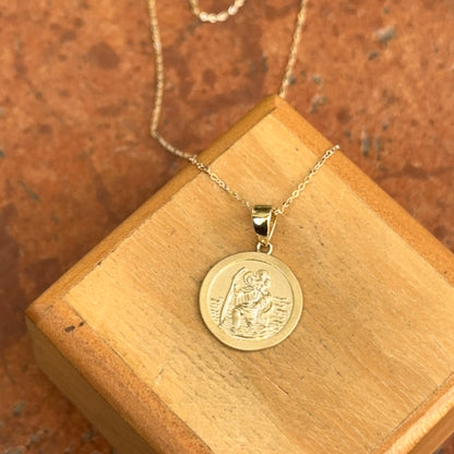14KT Yellow Gold St Christopher 14mm Medal Necklace