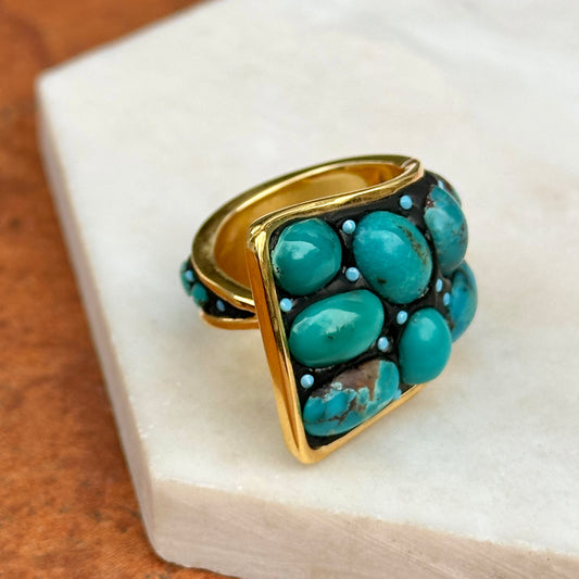 Yellow Gold-Plated Oval + Round Turquoise Large Wrap Ring