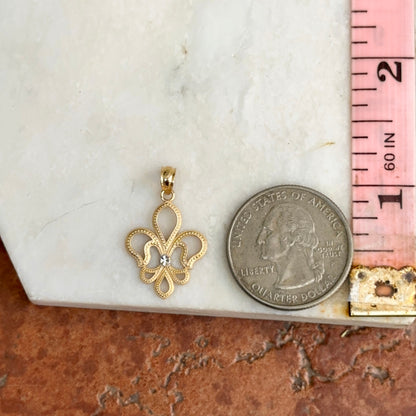 14KT Yellow Gold Satin Fleur de Lis Pendant Charm