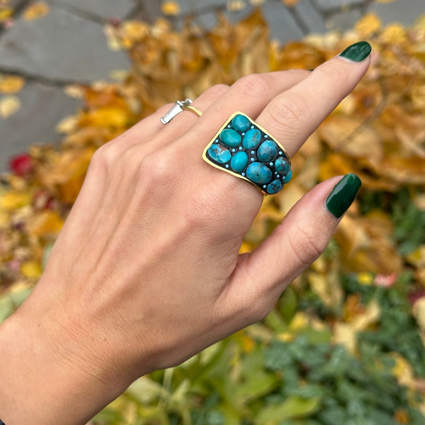 Yellow Gold-Plated Oval + Round Turquoise Large Wrap Ring