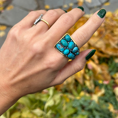 Yellow Gold-Plated Oval + Round Turquoise Large Wrap Ring