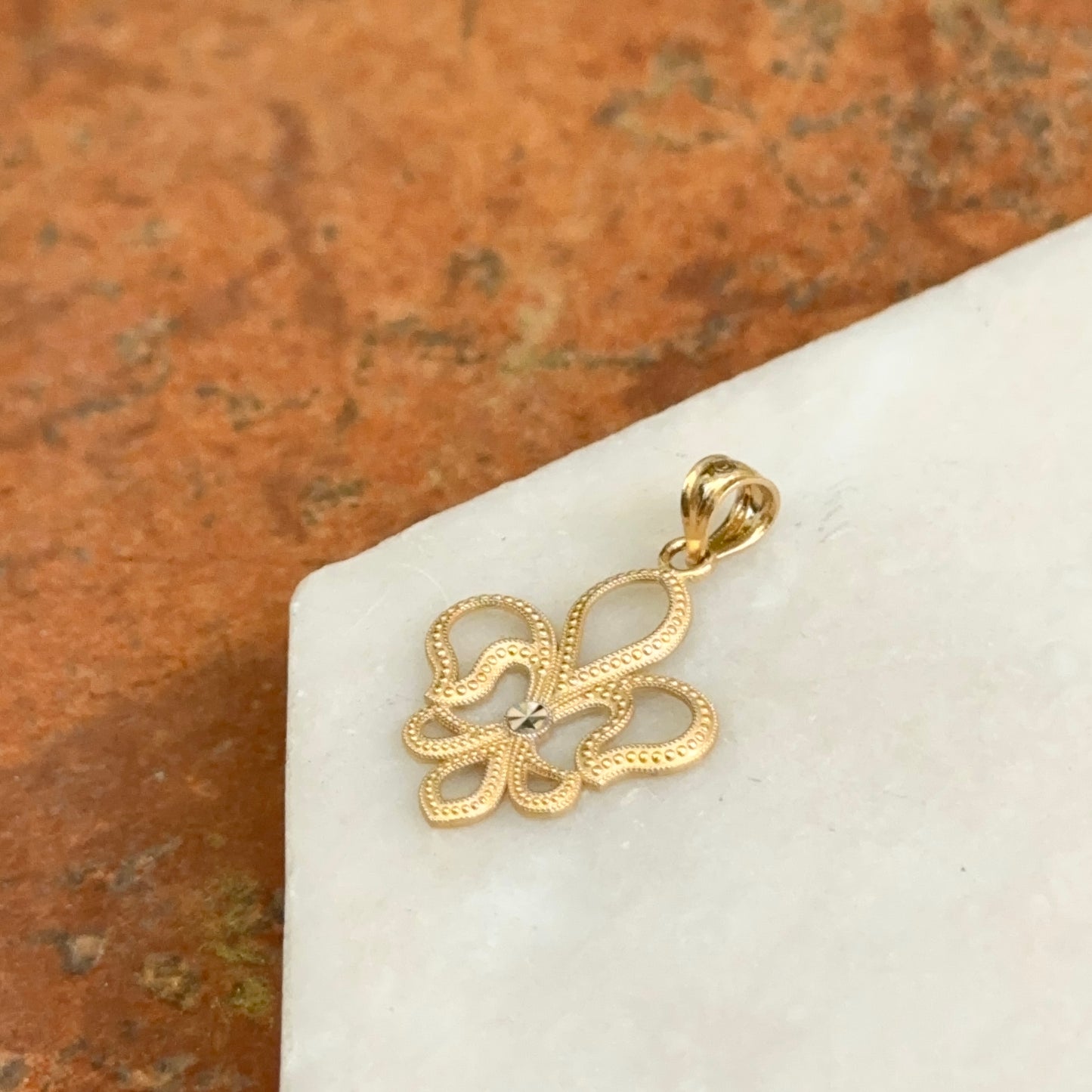 14KT Yellow Gold Satin Fleur de Lis Pendant Charm