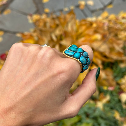 Yellow Gold-Plated Oval + Round Turquoise Large Wrap Ring