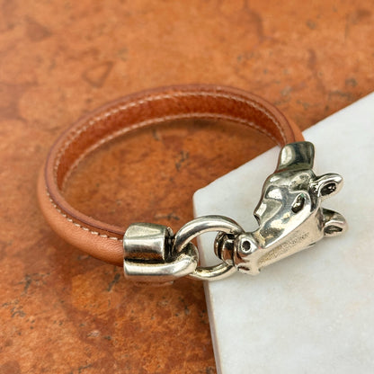 Silver Horse Head and Bit Brown Leather Bracelet 8''
