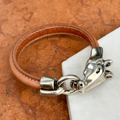 Silver Horse Head and Bit Brown Leather Bracelet 8''