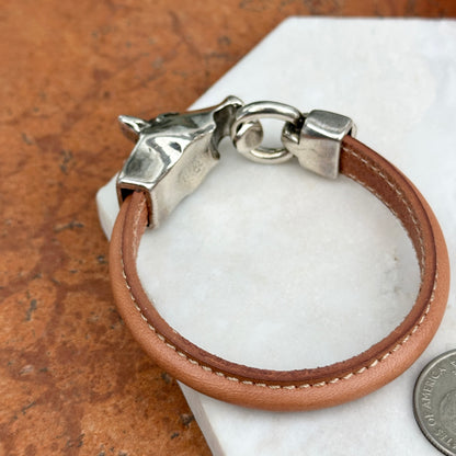 Silver Horse Head and Bit Brown Leather Bracelet 8''