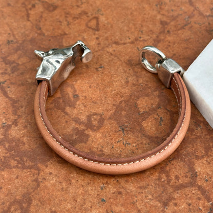 Silver Horse Head and Bit Brown Leather Bracelet 8''