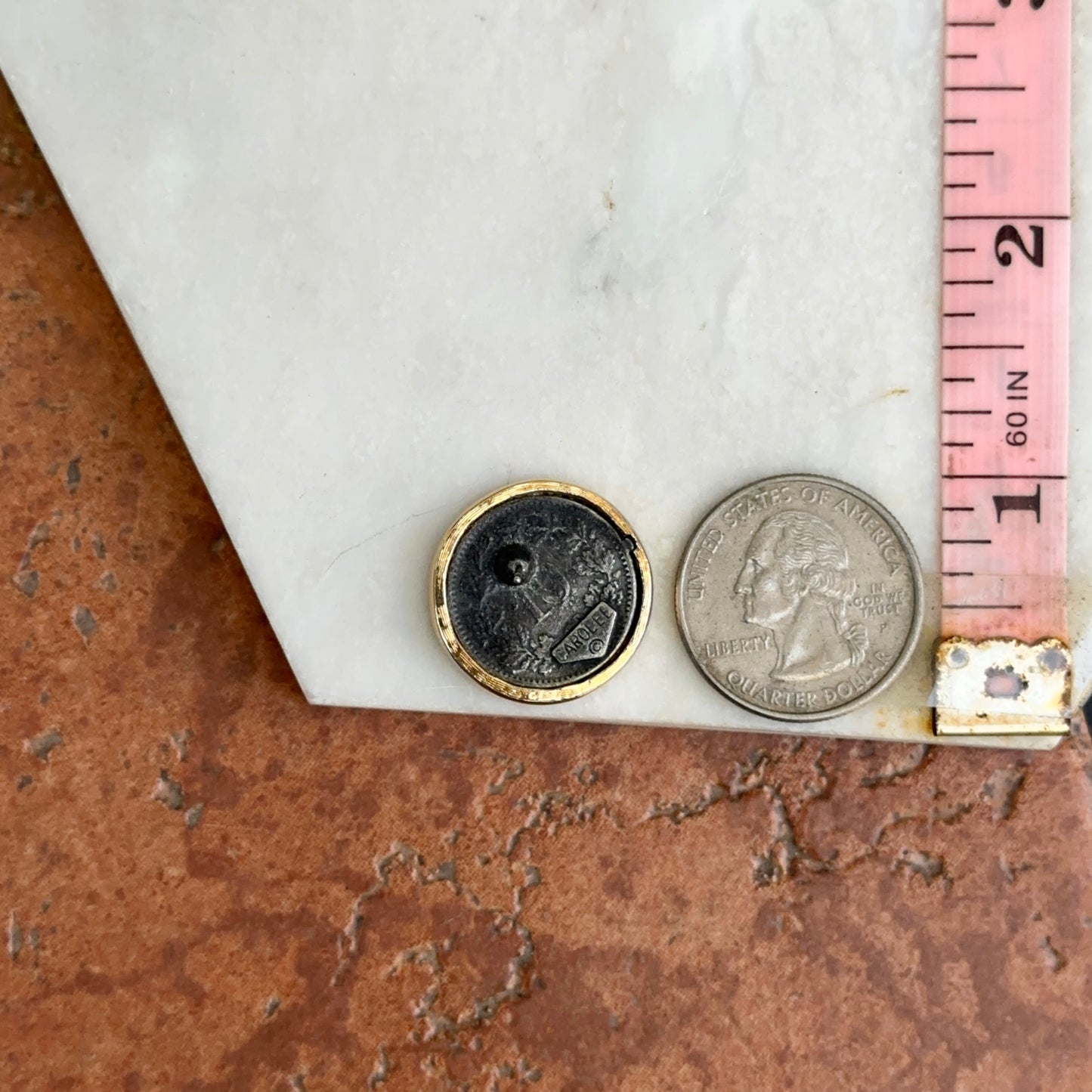 Estate Gold-Tone Bezel Faux Coin Stud Earrings