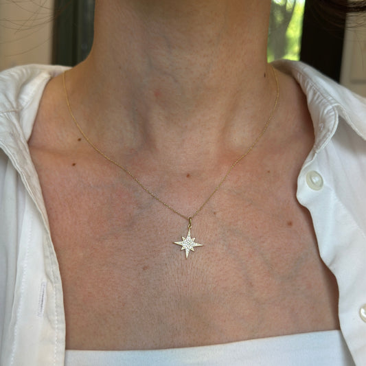 Estate 14KT Yellow Gold Pave Diamond North Star Chain Necklace