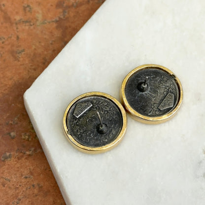 Estate Gold-Tone Bezel Faux Coin Stud Earrings