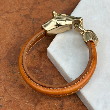 Gold-Plated Horse Head and Bit Tan Leather Bracelet 7.5''