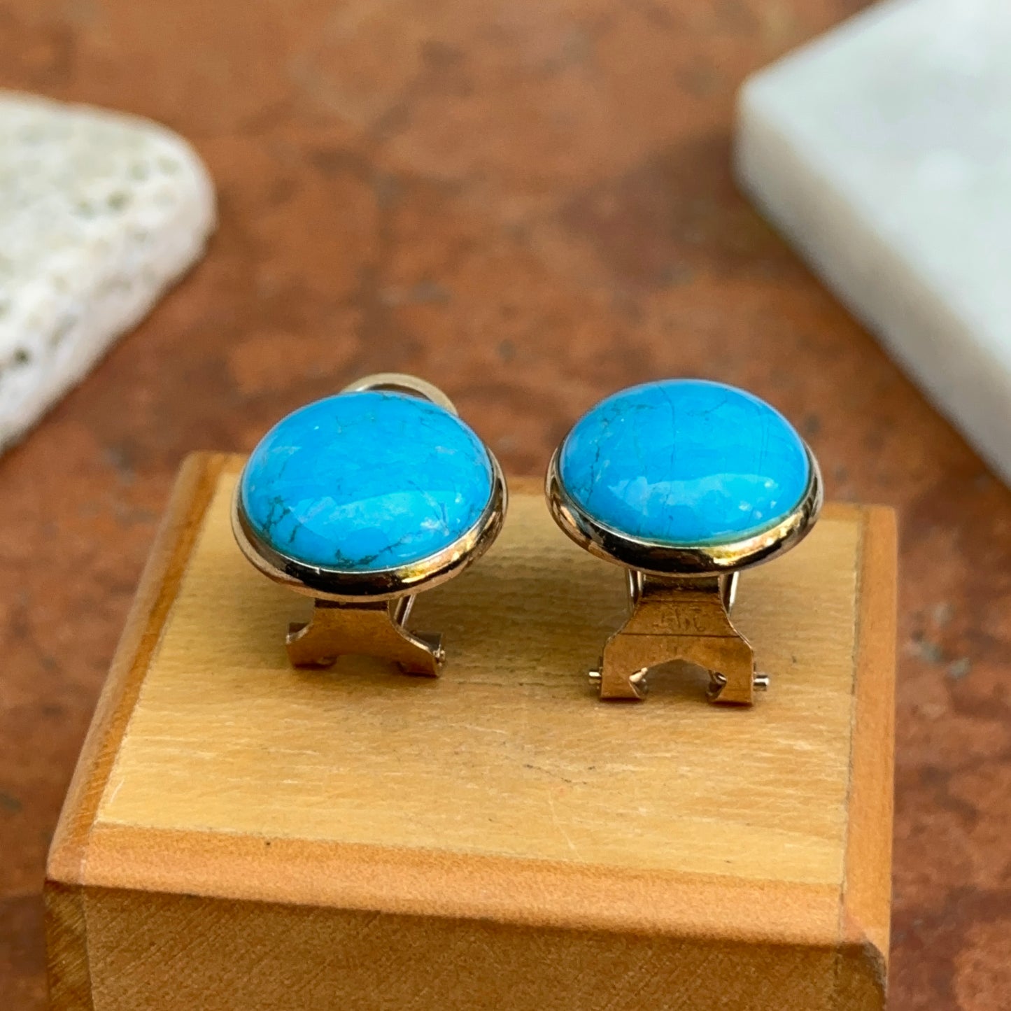 Estate Gold-Tone Blue Howlite Omega Back Earrings