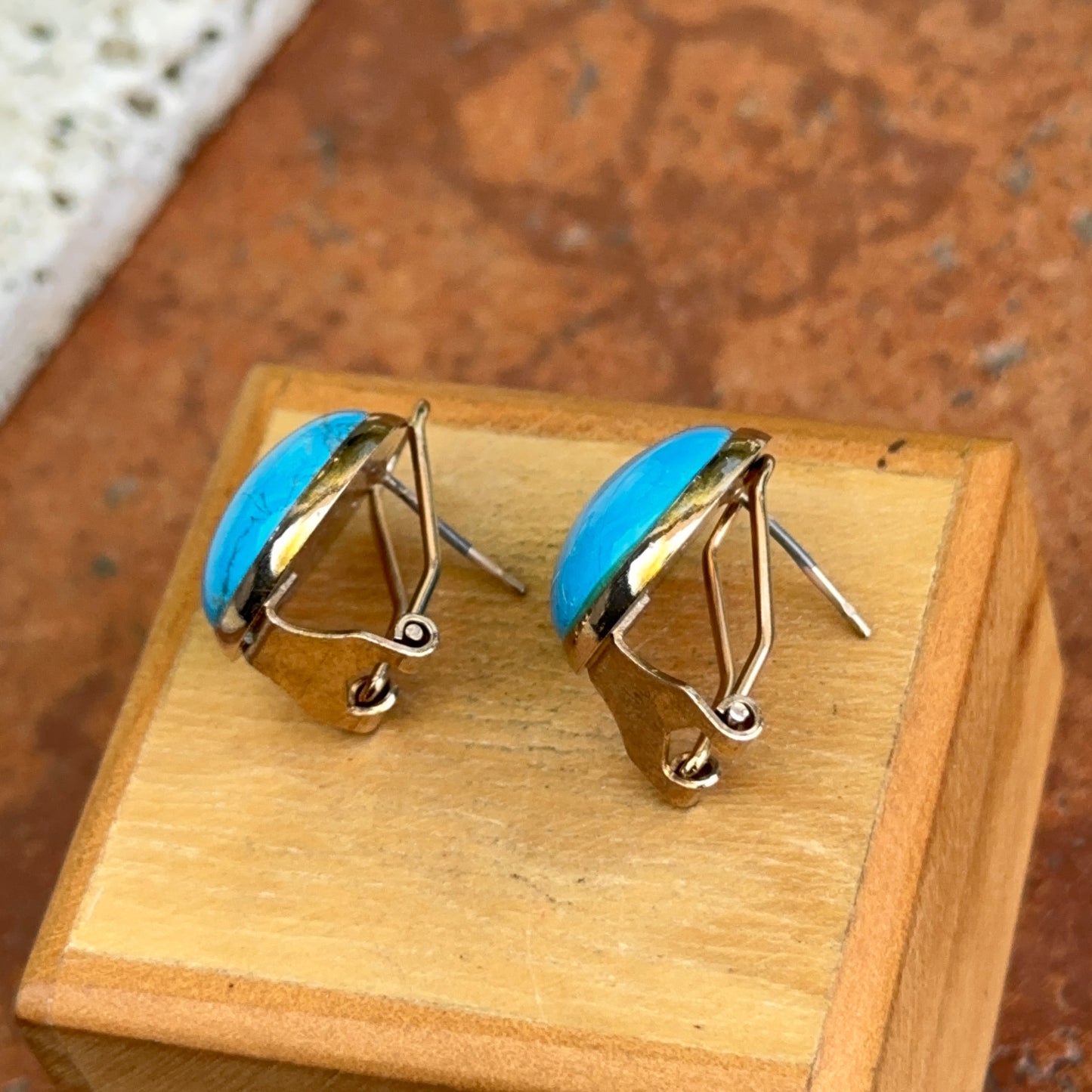 Estate Gold-Tone Blue Howlite Omega Back Earrings