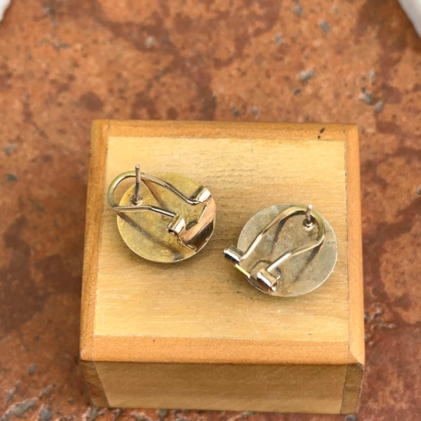 Estate Gold-Tone Blue Howlite Omega Back Earrings
