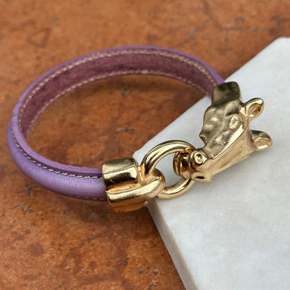 Yellow Gold-Plated Horse Head and Bit Lavender Leather Bracelet 8''
