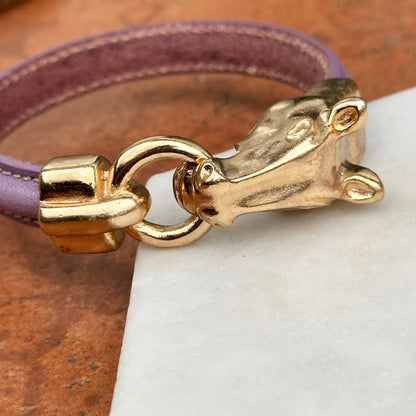 Yellow Gold-Plated Horse Head and Bit Lavender Leather Bracelet 8''