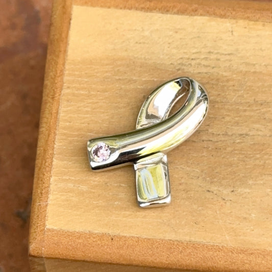 Sterling Silver Pink CZ Breast Cancer Ribbon Pendant Slide