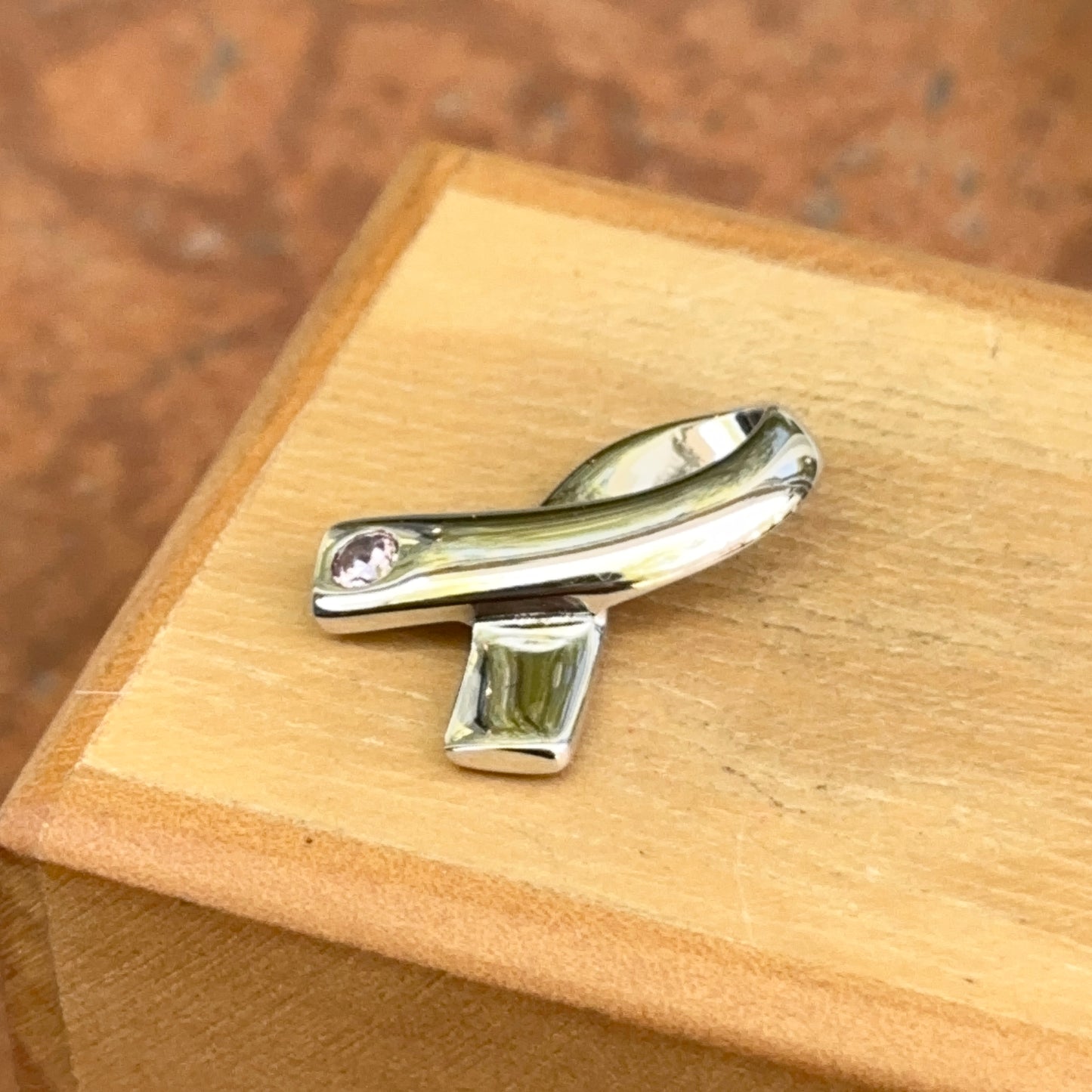 Sterling Silver Pink CZ Breast Cancer Ribbon Pendant Slide