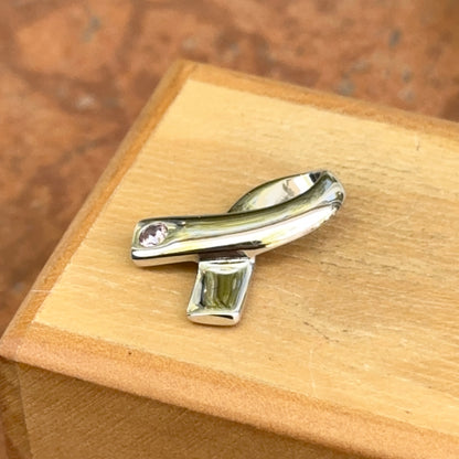 Sterling Silver Pink CZ Breast Cancer Ribbon Pendant Slide