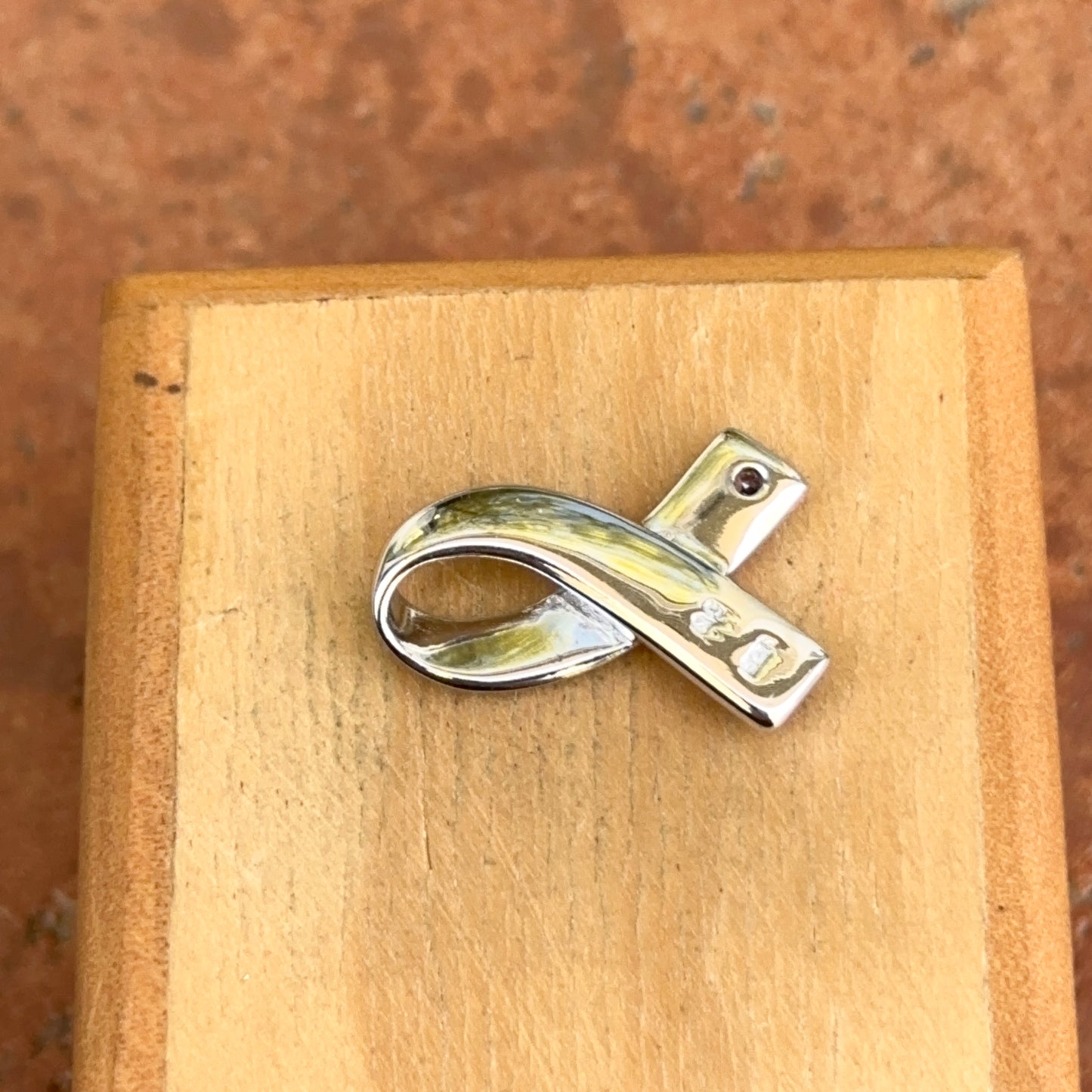 Sterling Silver Pink CZ Breast Cancer Ribbon Pendant Slide