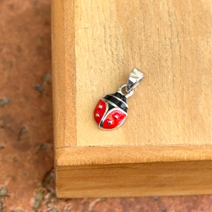Sterling Silver Red + Black Enamel Ladybug Pendant Charm