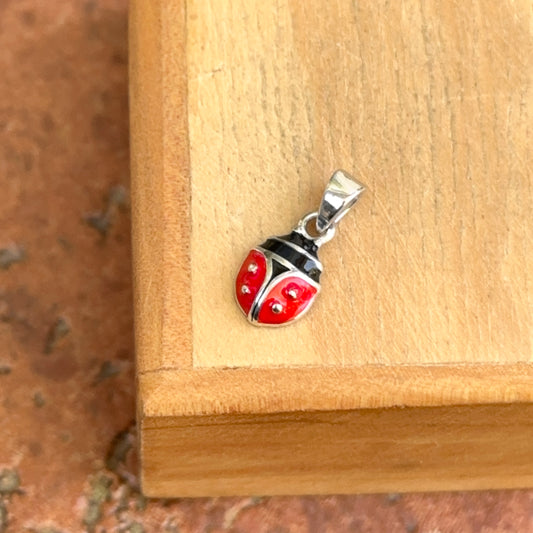 Sterling Silver Red + Black Enamel Ladybug Pendant Charm