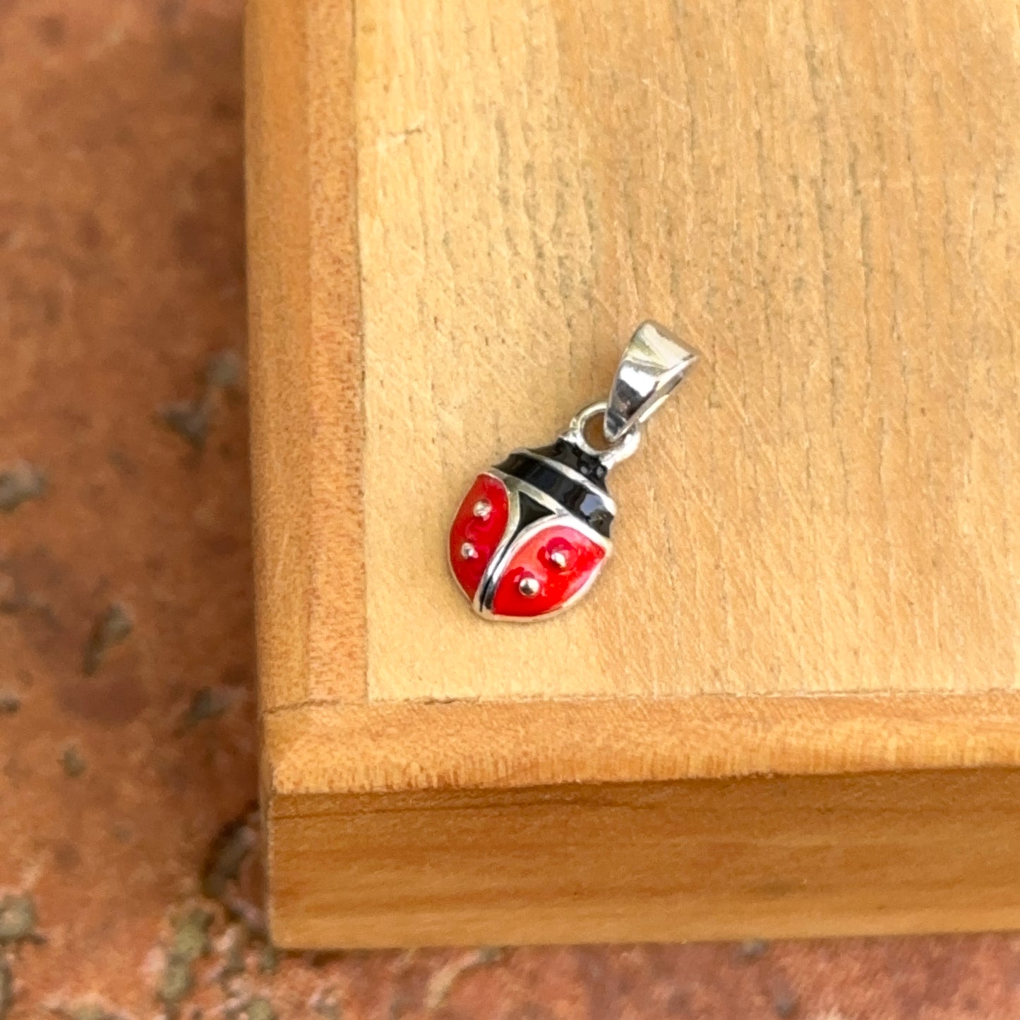 Sterling Silver Red + Black Enamel Ladybug Pendant Charm