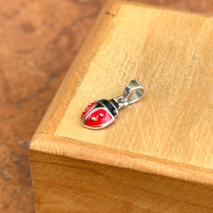 Sterling Silver Red + Black Enamel Ladybug Pendant Charm