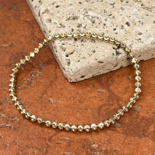 14KT Yellow Gold Round 3mm Diamond-Cut Bead Link Stretch Bracelet