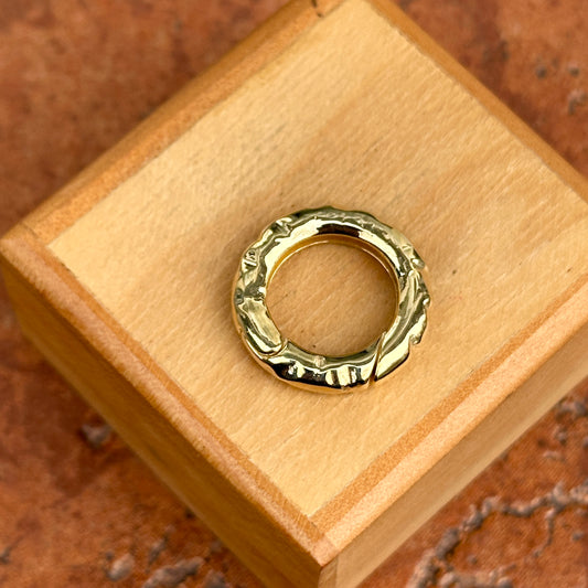 10KT Yellow Gold Hammered Round Push In Clasp Shortener Pendant Hanger 19.5mm