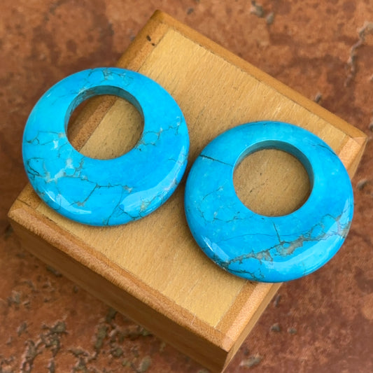 Estate Blue Howlite Round Donut Earrings Charms 30mm