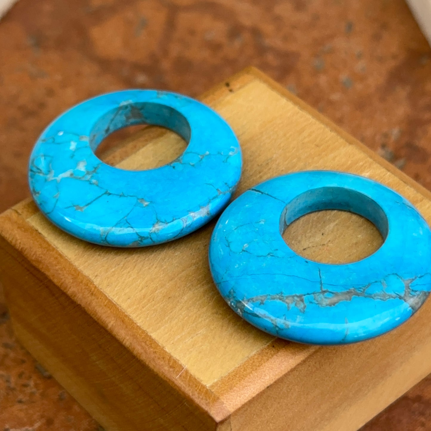 Estate Blue Howlite Round Donut Earrings Charms 30mm