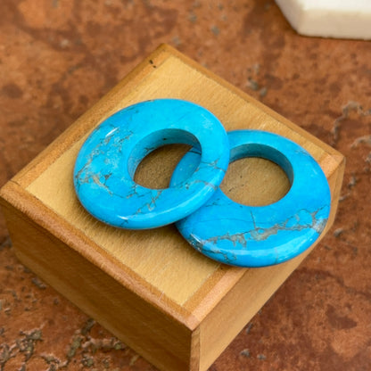 Estate Blue Howlite Round Donut Earrings Charms 30mm