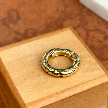 10KT Yellow Gold Hammered Round Push In Clasp Shortener Pendant Hanger 19.5mm