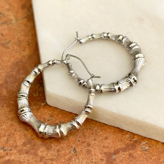 Sterling Silver Bamboo Style Round Hoop Earrings 35mm