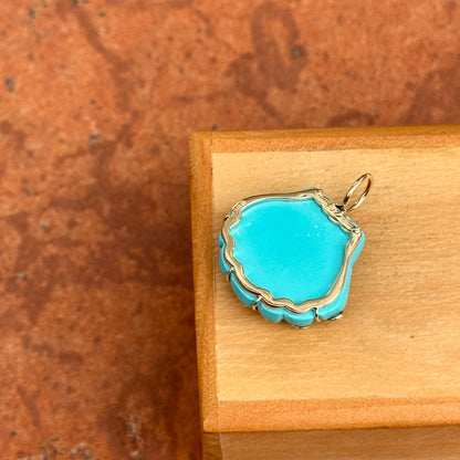 Estate 14KT Yellow Gold Turquoise Shell + Bezel-Set Diamonds Pendant